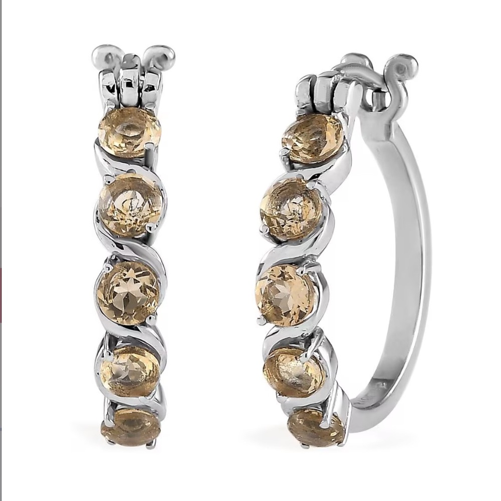 NWOT Brazilian Citrine 2.60 ctw Hoop Earrings in Stainless Steel